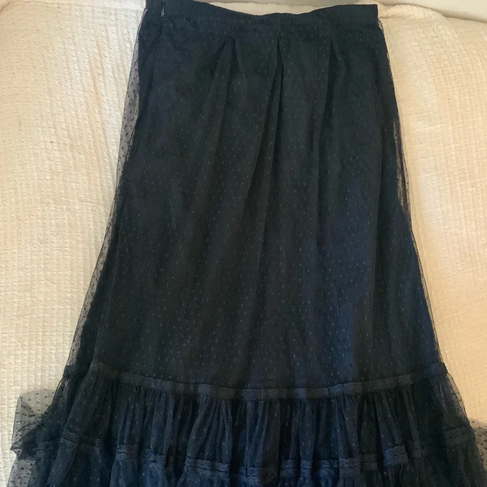 Vintage Free People Black Polka Dot Lace Tiered Maxi Skirt Boho Fairy Goth Small